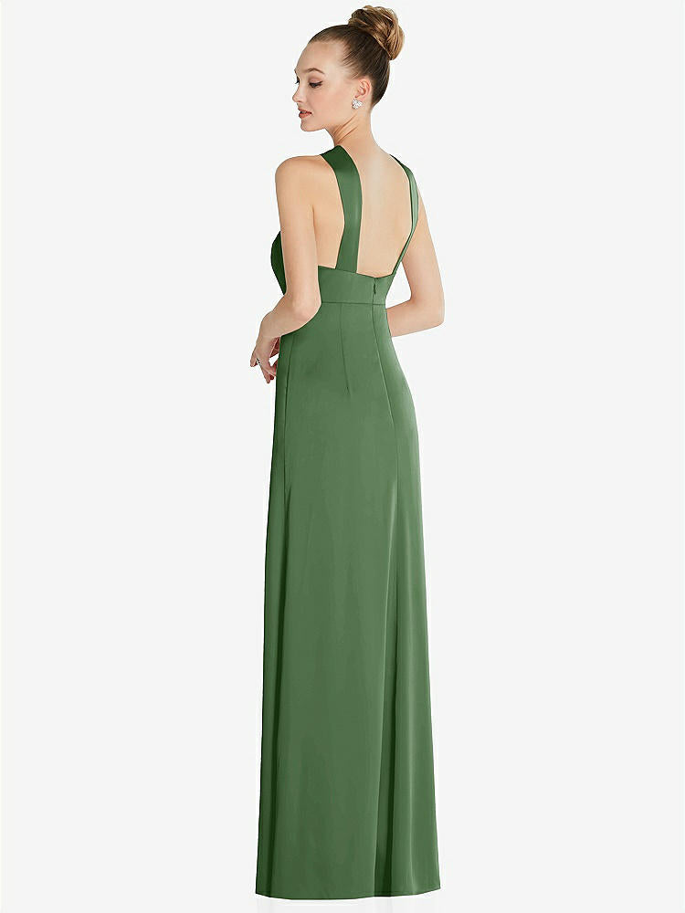 【STYLE: 6855】Draped Twist Halter Low-Back Satin Empire Dress【COLOR: Vineyard Green】