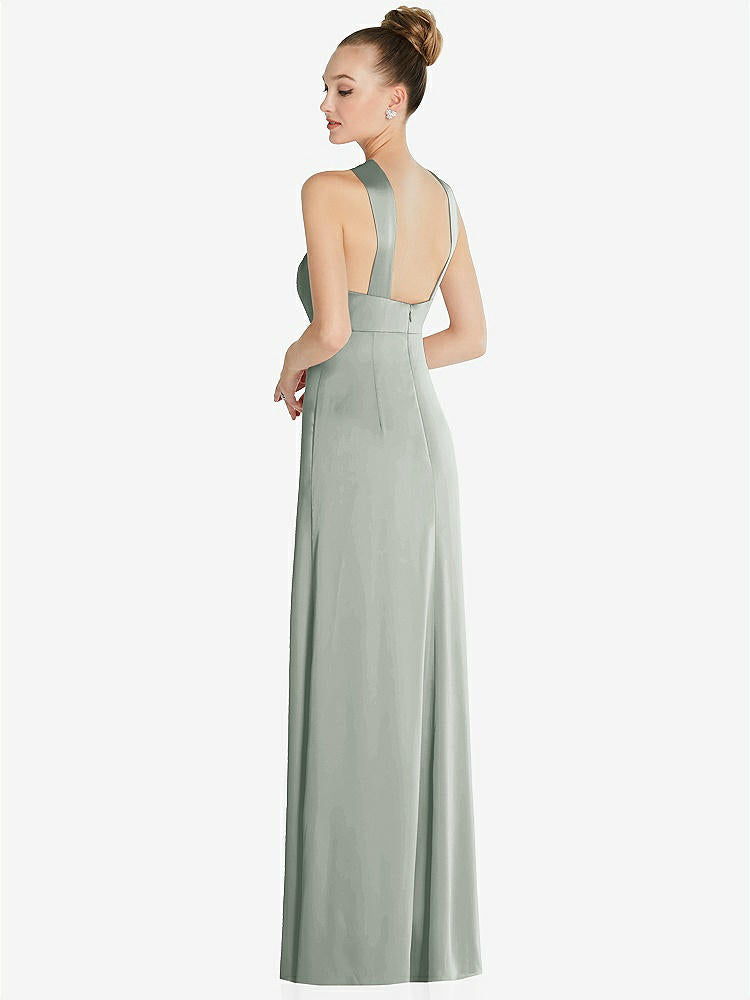 【STYLE: 6855】Draped Twist Halter Low-Back Satin Empire Dress【COLOR: Willow Green】