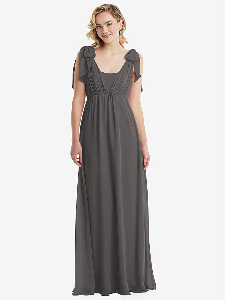 【NEW】【STYLE: TH095】エンパイア ウエスト シャイレッド スカート コンバーチブル サッシ ネクタイ マキシ ドレス【COLOR: Caviar Gray】【SIZE: 00-30W】