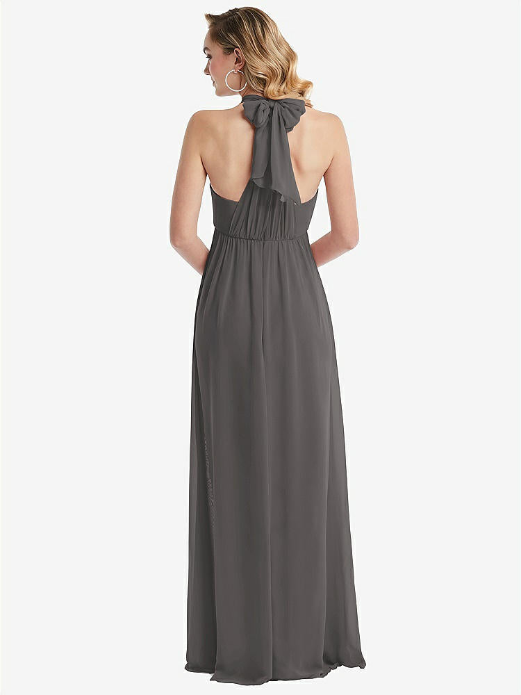 【NEW】【STYLE: TH095】エンパイア ウエスト シャイレッド スカート コンバーチブル サッシ ネクタイ マキシ ドレス【COLOR: Caviar Gray】【SIZE: 00-30W】