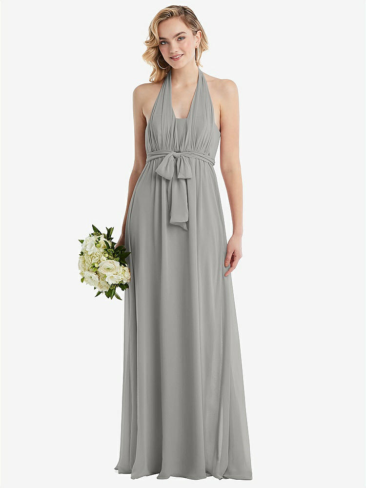 【STYLE: TH095】Empire Waist Shirred Skirt Convertible Sash Tie Maxi Dress【COLOR: Chelsea Gray】