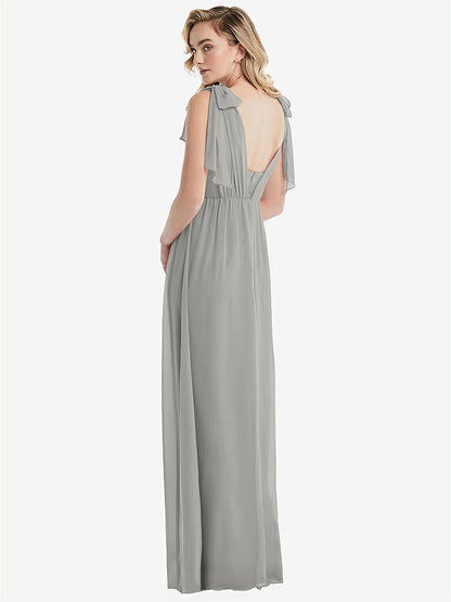 【STYLE: TH095】Empire Waist Shirred Skirt Convertible Sash Tie Maxi Dress【COLOR: Chelsea Gray】