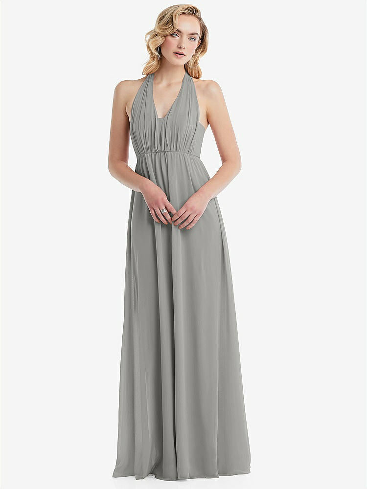 【STYLE: TH095】Empire Waist Shirred Skirt Convertible Sash Tie Maxi Dress【COLOR: Chelsea Gray】