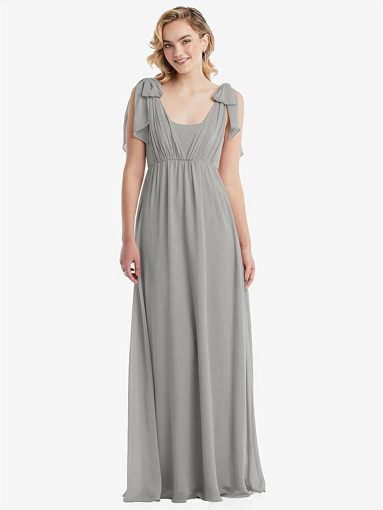 【STYLE: TH095】Empire Waist Shirred Skirt Convertible Sash Tie Maxi Dress【COLOR: Chelsea Gray】