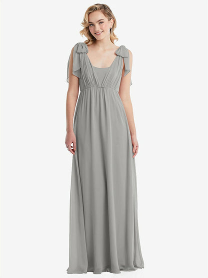 【STYLE: TH095】Empire Waist Shirred Skirt Convertible Sash Tie Maxi Dress【COLOR: Chelsea Gray】