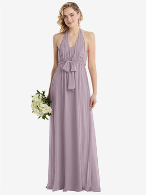 【STYLE: TH095】Empire Waist Shirred Skirt Convertible Sash Tie Maxi Dress【COLOR: Lilac Dusk】