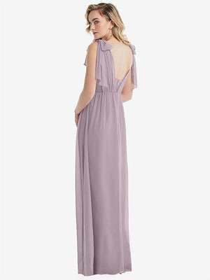 【STYLE: TH095】Empire Waist Shirred Skirt Convertible Sash Tie Maxi Dress【COLOR: Lilac Dusk】