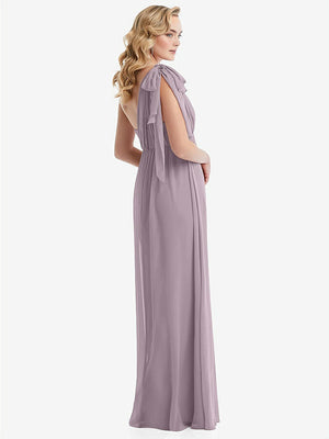【STYLE: TH095】Empire Waist Shirred Skirt Convertible Sash Tie Maxi Dress【COLOR: Lilac Dusk】