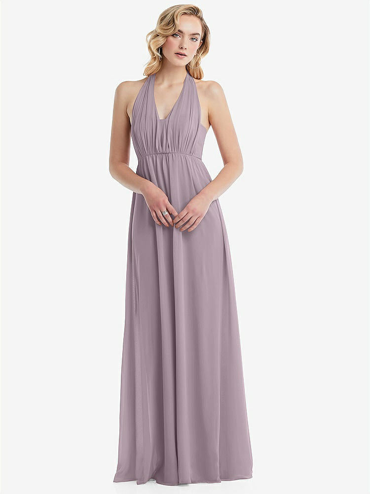 【STYLE: TH095】Empire Waist Shirred Skirt Convertible Sash Tie Maxi Dress【COLOR: Lilac Dusk】