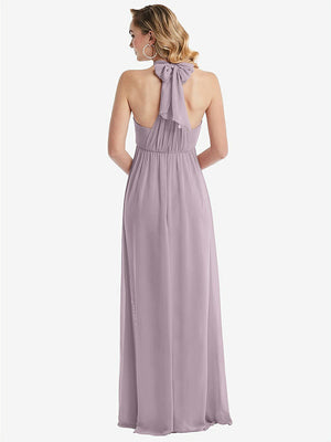 【STYLE: TH095】Empire Waist Shirred Skirt Convertible Sash Tie Maxi Dress【COLOR: Lilac Dusk】