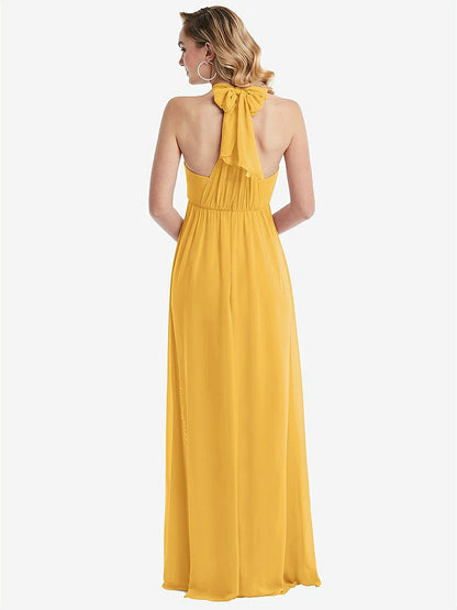 【STYLE: TH095】Empire Waist Shirred Skirt Convertible Sash Tie Maxi Dress【COLOR: NYC Yellow】