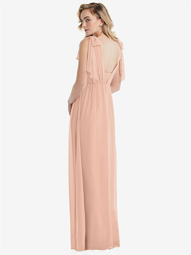 【STYLE: TH095】Empire Waist Shirred Skirt Convertible Sash Tie Maxi Dress【COLOR: Pale Peach】