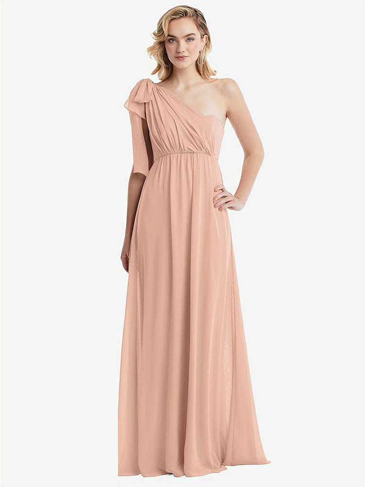 【STYLE: TH095】Empire Waist Shirred Skirt Convertible Sash Tie Maxi Dress【COLOR: Pale Peach】