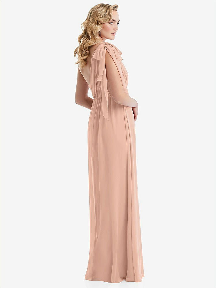 【STYLE: TH095】Empire Waist Shirred Skirt Convertible Sash Tie Maxi Dress【COLOR: Pale Peach】
