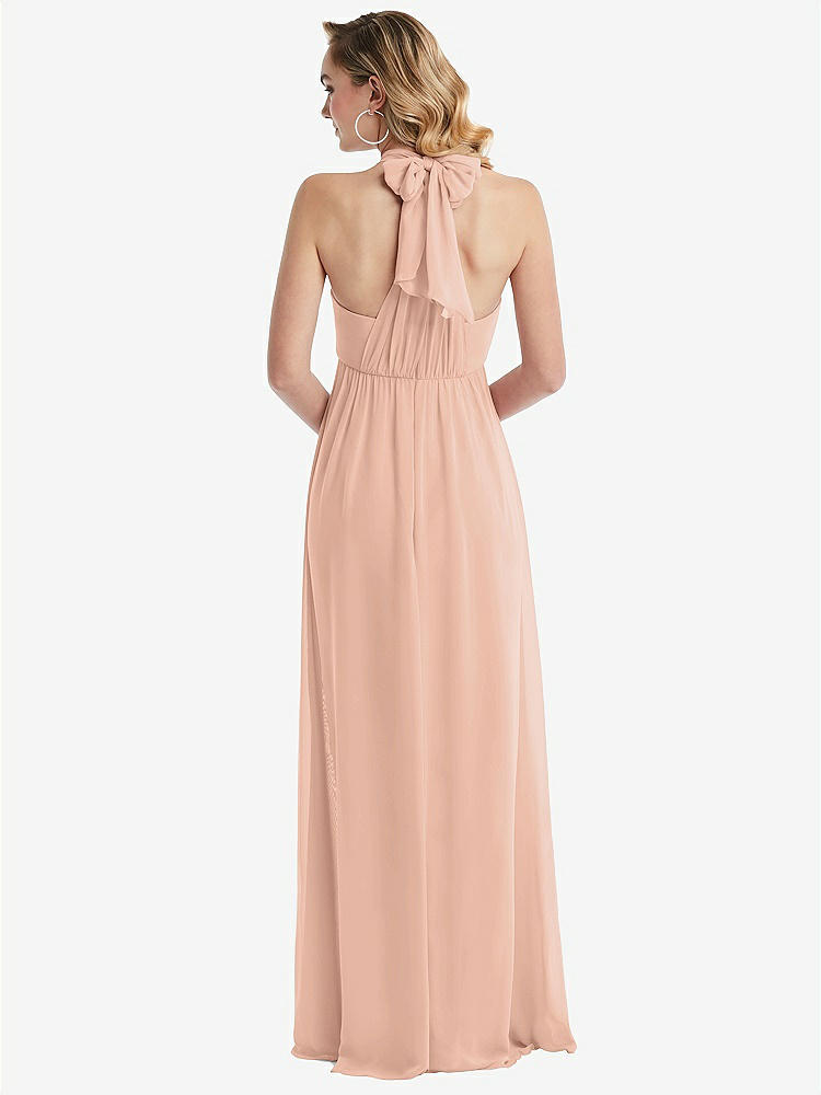 【STYLE: TH095】Empire Waist Shirred Skirt Convertible Sash Tie Maxi Dress【COLOR: Pale Peach】