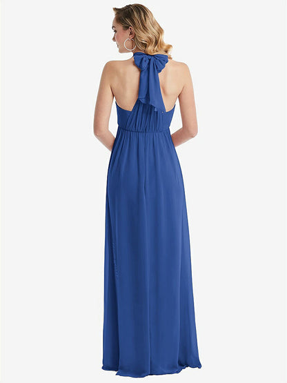 【NEW】【STYLE: TH095】エンパイア ウエスト シャイレッド スカート コンバーチブル サッシ ネクタイ マキシ ドレス【COLOR: Classic Blue】【SIZE: 00-30W】
