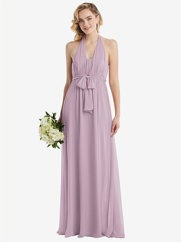 【NEW】【STYLE: TH095】エンパイア ウエスト シャイレッド スカート コンバーチブル サッシ ネクタイ マキシ ドレス【COLOR: Suede Rose】【SIZE: 00-30W】