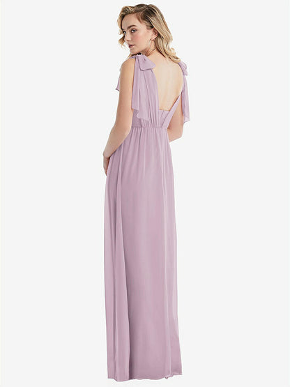 【NEW】【STYLE: TH095】エンパイア ウエスト シャイレッド スカート コンバーチブル サッシ ネクタイ マキシ ドレス【COLOR: Suede Rose】【SIZE: 00-30W】