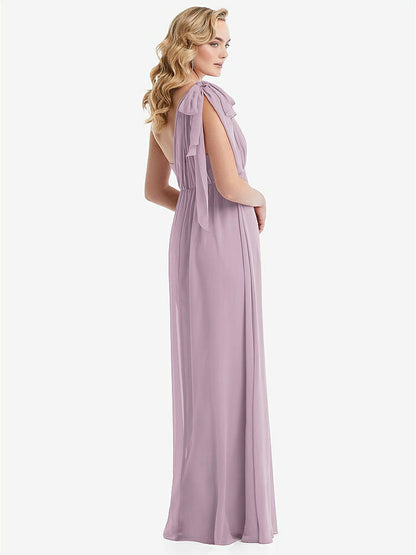【NEW】【STYLE: TH095】エンパイア ウエスト シャイレッド スカート コンバーチブル サッシ ネクタイ マキシ ドレス【COLOR: Suede Rose】【SIZE: 00-30W】
