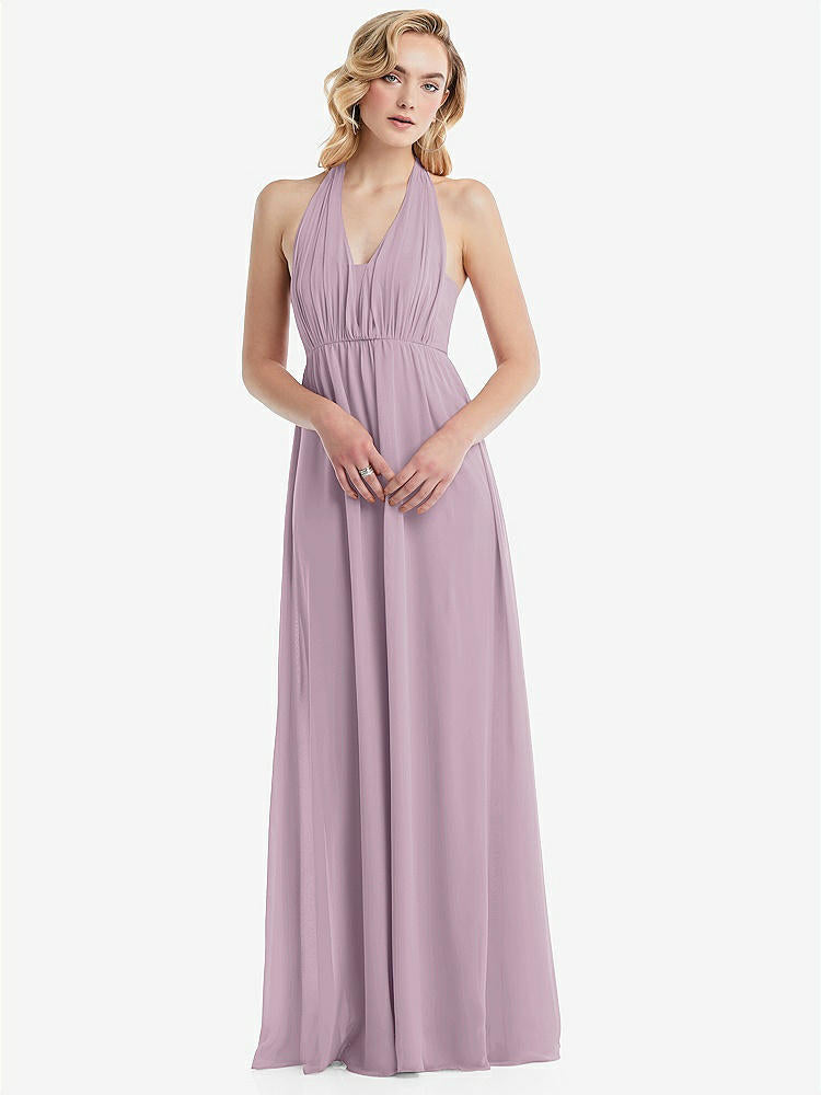 【NEW】【STYLE: TH095】エンパイア ウエスト シャイレッド スカート コンバーチブル サッシ ネクタイ マキシ ドレス【COLOR: Suede Rose】【SIZE: 00-30W】
