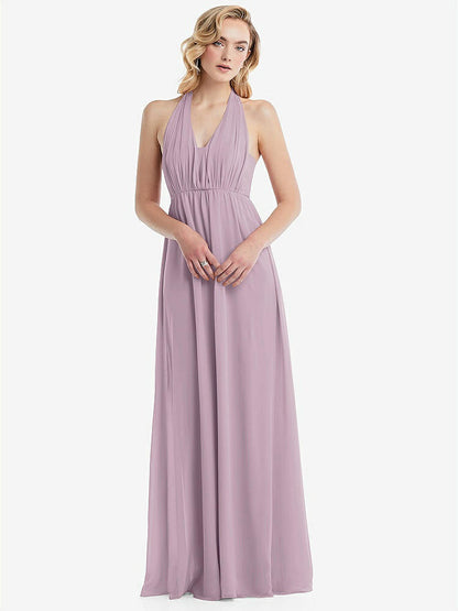 【NEW】【STYLE: TH095】エンパイア ウエスト シャイレッド スカート コンバーチブル サッシ ネクタイ マキシ ドレス【COLOR: Suede Rose】【SIZE: 00-30W】