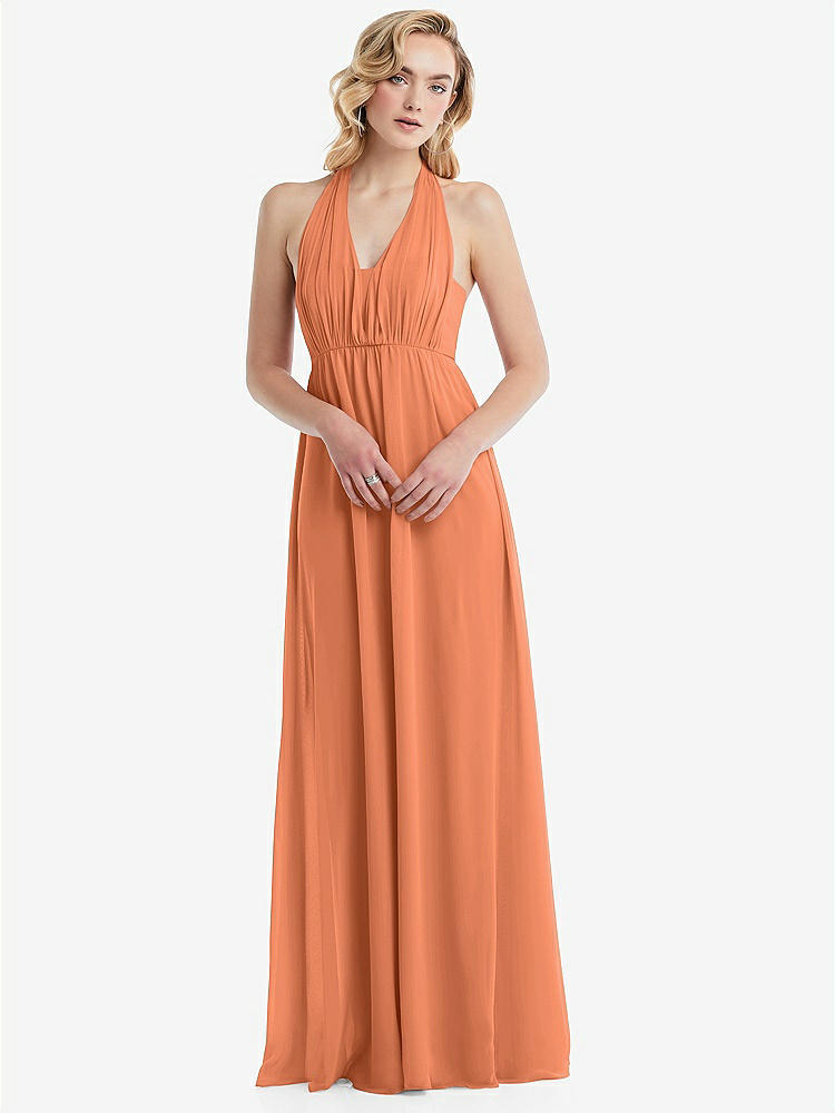 【NEW】【STYLE: TH095】エンパイア ウエスト シャイレッド スカート コンバーチブル サッシ ネクタイ マキシ ドレス【COLOR: Sweet Melon】【SIZE: 00-30W】