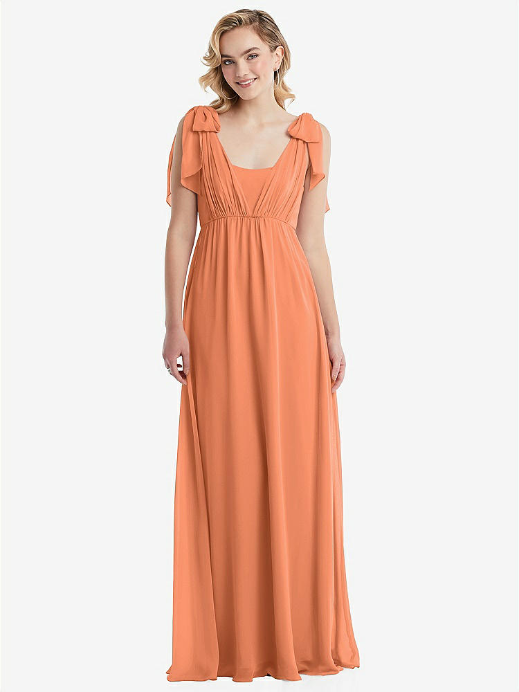 【STYLE: TH095】Empire Waist Shirred Skirt Convertible Sash Tie Maxi Dress【COLOR: Sweet Melon】