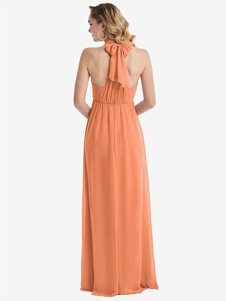 【STYLE: TH095】Empire Waist Shirred Skirt Convertible Sash Tie Maxi Dress【COLOR: Sweet Melon】