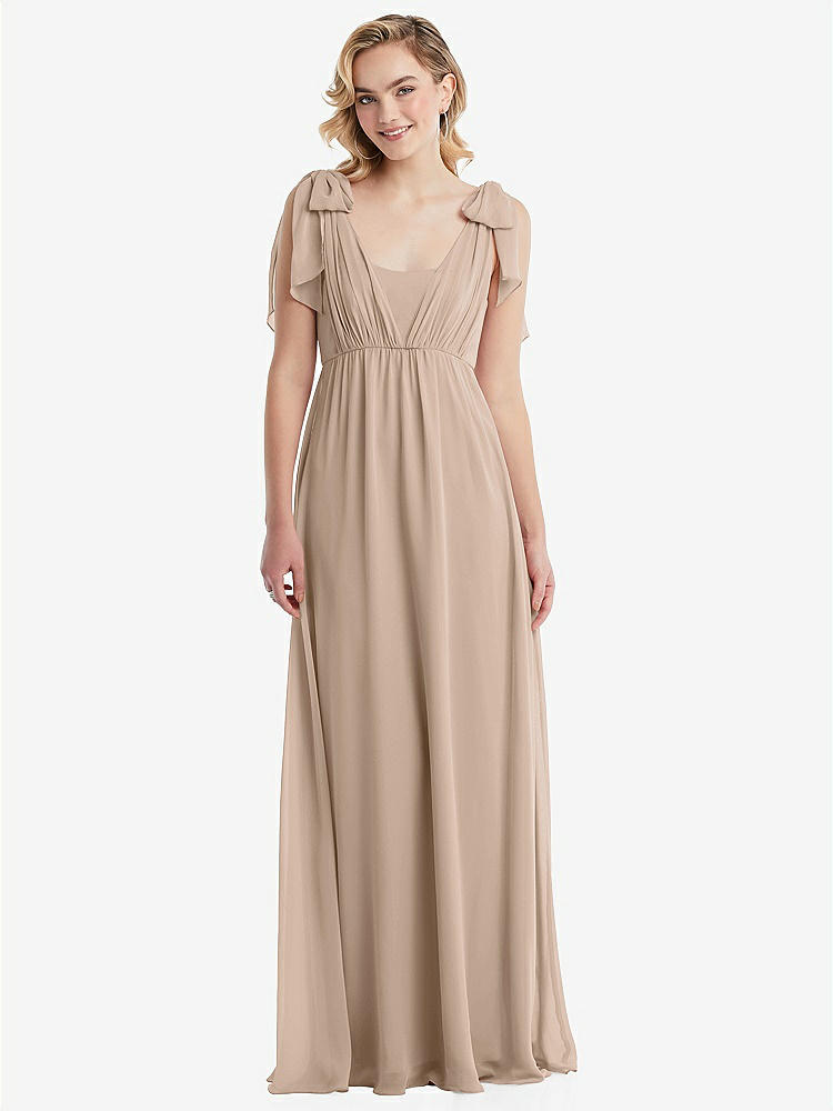 【NEW】【STYLE: TH095】エンパイア ウエスト シャイレッド スカート コンバーチブル サッシ ネクタイ マキシ ドレス【COLOR: Topaz】【SIZE: 00-30W】