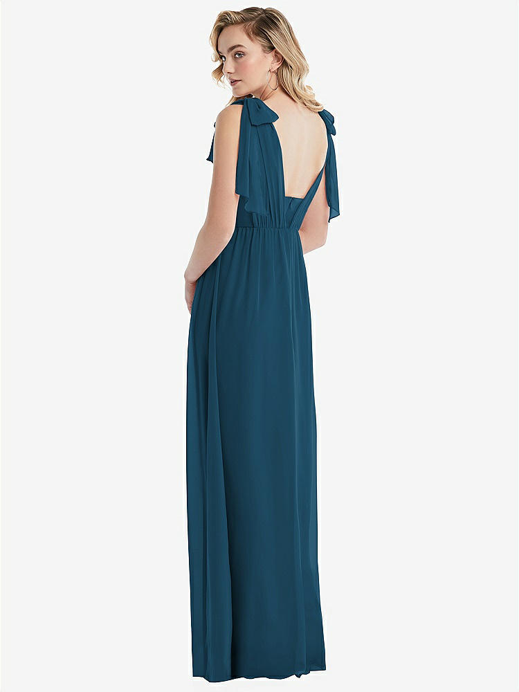 【STYLE: TH095】Empire Waist Shirred Skirt Convertible Sash Tie Maxi Dress【COLOR: Atlantic Blue】