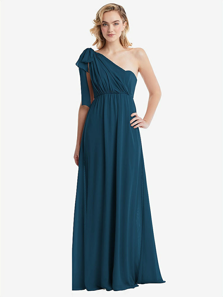 【STYLE: TH095】Empire Waist Shirred Skirt Convertible Sash Tie Maxi Dress【COLOR: Atlantic Blue】