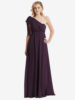 【STYLE: TH095】Empire Waist Shirred Skirt Convertible Sash Tie Maxi Dress【COLOR: Aubergine】
