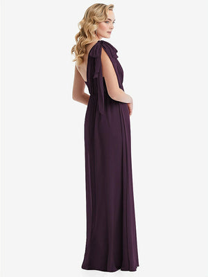 【STYLE: TH095】Empire Waist Shirred Skirt Convertible Sash Tie Maxi Dress【COLOR: Aubergine】