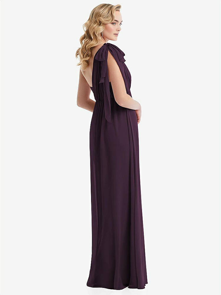 【NEW】【STYLE: TH095】エンパイア ウエスト シャイレッド スカート コンバーチブル サッシ ネクタイ マキシ ドレス【COLOR: Aubergine】【SIZE: 00-30W】