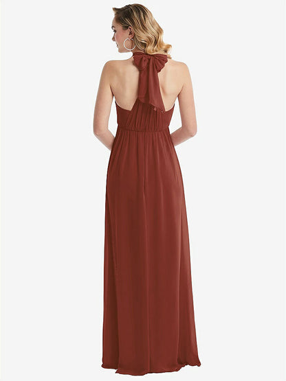 【NEW】【STYLE: TH095】エンパイア ウエスト シャイレッド スカート コンバーチブル サッシ ネクタイ マキシ ドレス【COLOR: Auburn Moon】【SIZE: 00-30W】