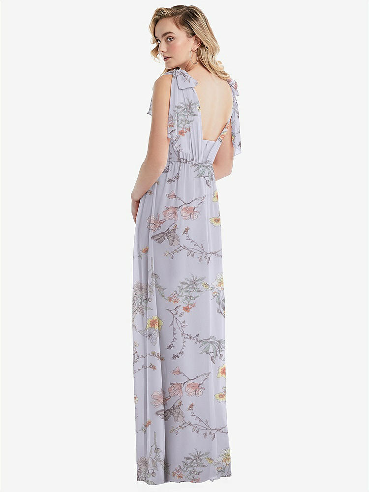 【STYLE: TH095】Empire Waist Shirred Skirt Convertible Sash Tie Maxi Dress【COLOR: Butterfly Botanica Silver Dove】