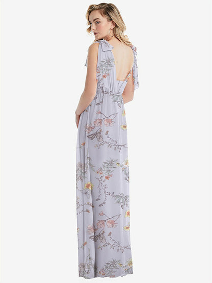 【STYLE: TH095】Empire Waist Shirred Skirt Convertible Sash Tie Maxi Dress【COLOR: Butterfly Botanica Silver Dove】