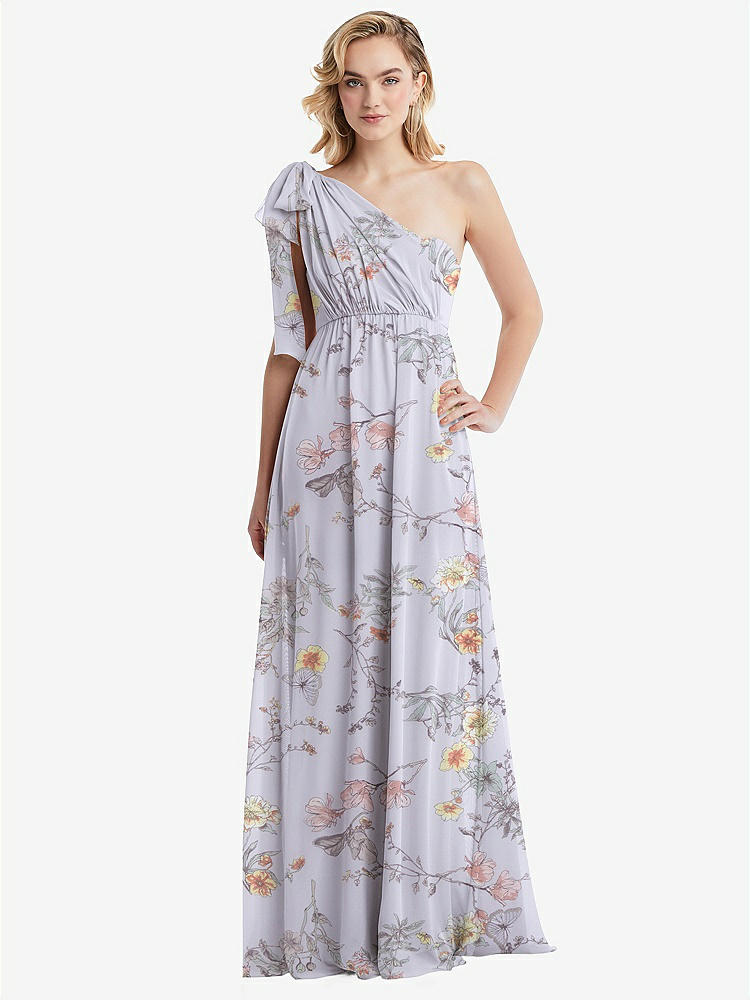 【STYLE: TH095】Empire Waist Shirred Skirt Convertible Sash Tie Maxi Dress【COLOR: Butterfly Botanica Silver Dove】