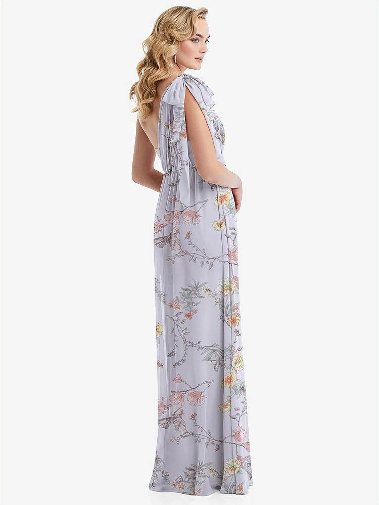 【STYLE: TH095】Empire Waist Shirred Skirt Convertible Sash Tie Maxi Dress【COLOR: Butterfly Botanica Silver Dove】
