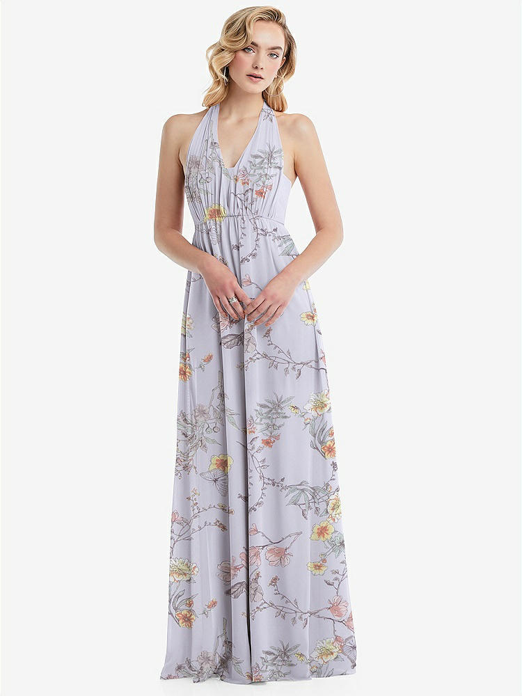 【STYLE: TH095】Empire Waist Shirred Skirt Convertible Sash Tie Maxi Dress【COLOR: Butterfly Botanica Silver Dove】