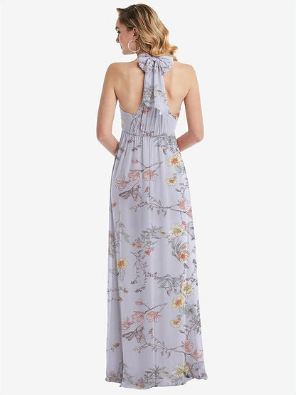 【STYLE: TH095】Empire Waist Shirred Skirt Convertible Sash Tie Maxi Dress【COLOR: Butterfly Botanica Silver Dove】