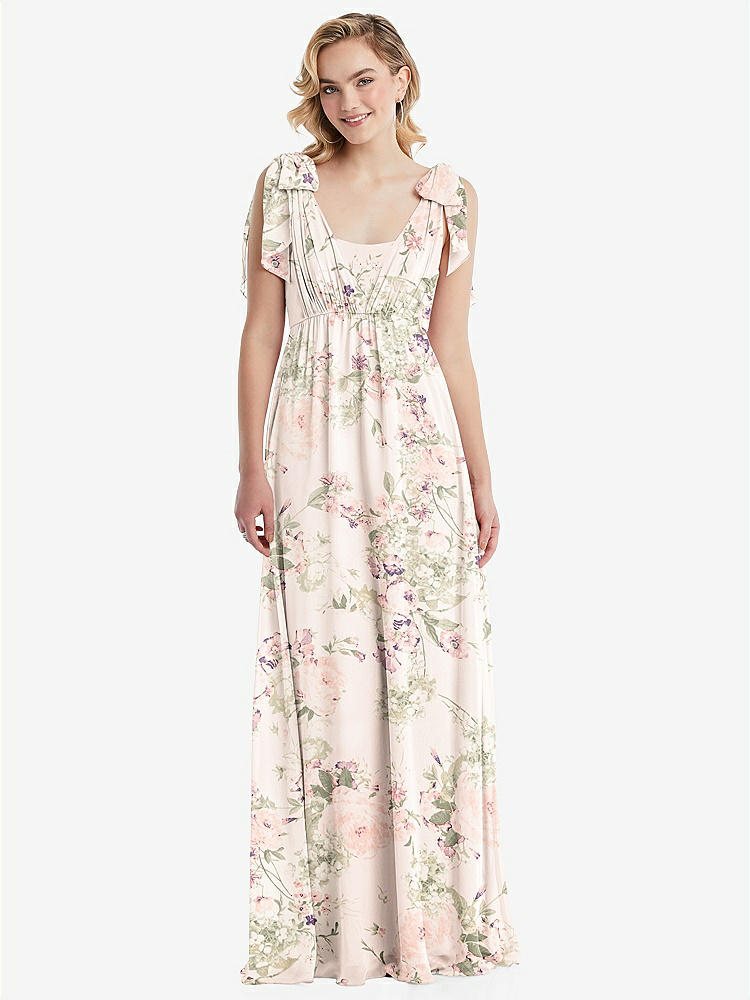 【NEW】【STYLE: TH095】エンパイア ウエスト シャイレッド スカート コンバーチブル サッシ ネクタイ マキシ ドレス【COLOR: Blush Garden】【SIZE: 00-30W】