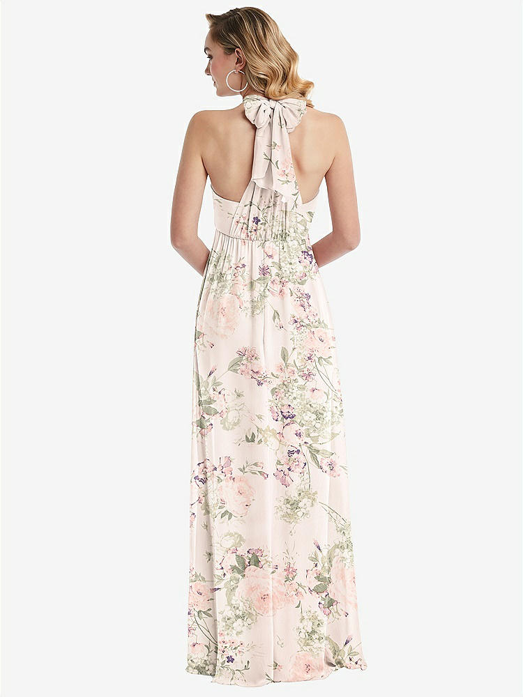 【NEW】【STYLE: TH095】エンパイア ウエスト シャイレッド スカート コンバーチブル サッシ ネクタイ マキシ ドレス【COLOR: Blush Garden】【SIZE: 00-30W】