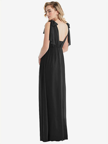 【STYLE: TH095】Empire Waist Shirred Skirt Convertible Sash Tie Maxi Dress【COLOR: Black】