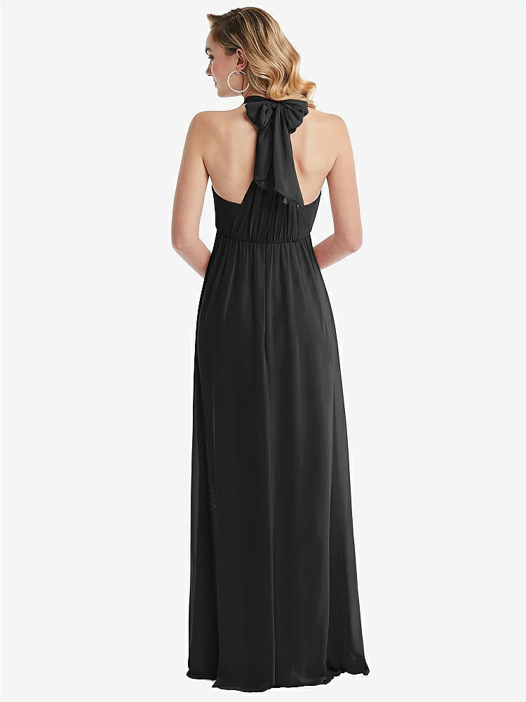 【STYLE: TH095】Empire Waist Shirred Skirt Convertible Sash Tie Maxi Dress【COLOR: Black】