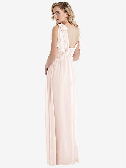 【NEW】【STYLE: TH095】エンパイア ウエスト シャイレッド スカート コンバーチブル サッシ ネクタイ マキシ ドレス【COLOR: Blush】【SIZE: 00-30W】