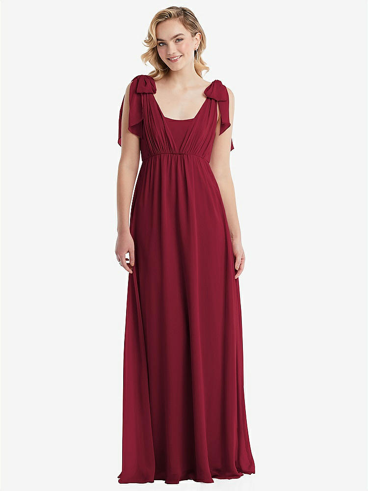 【STYLE: TH095】Empire Waist Shirred Skirt Convertible Sash Tie Maxi Dress【COLOR: Burgundy】