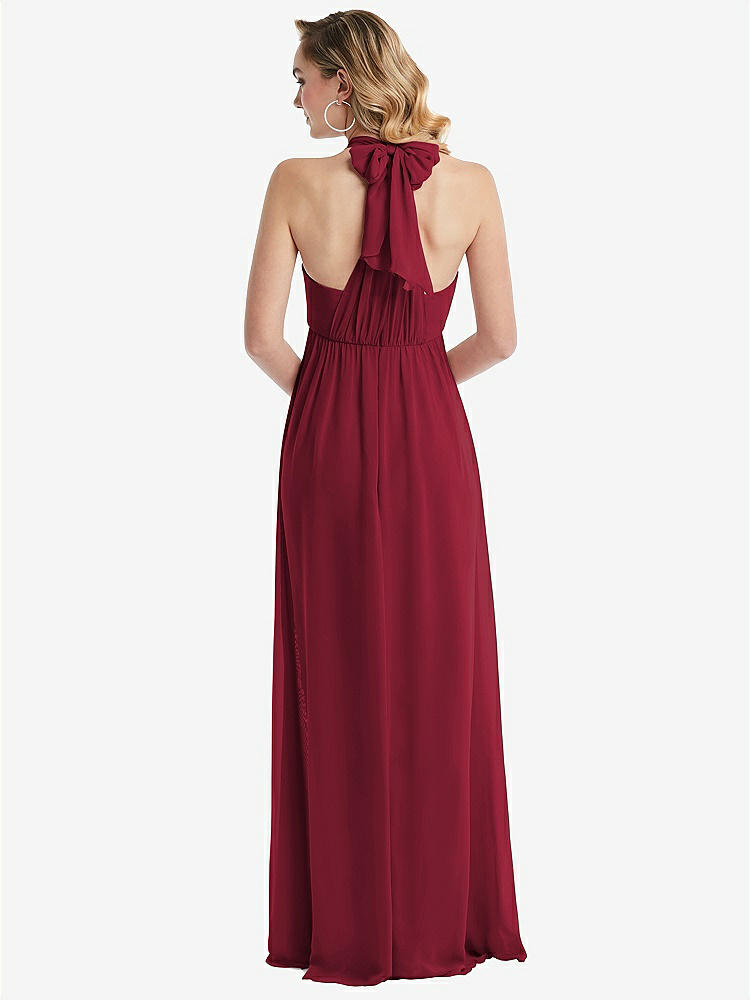 【STYLE: TH095】Empire Waist Shirred Skirt Convertible Sash Tie Maxi Dress【COLOR: Burgundy】