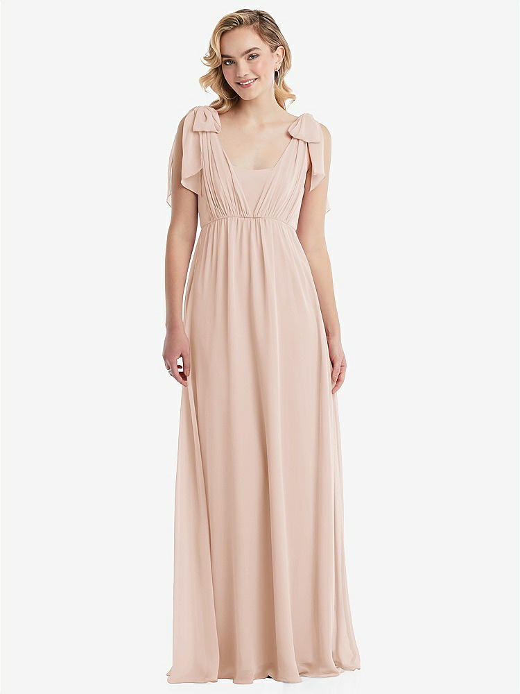 【NEW】【STYLE: TH095】エンパイア ウエスト シャイレッド スカート コンバーチブル サッシ ネクタイ マキシ ドレス【COLOR: Cameo】【SIZE: 00-30W】