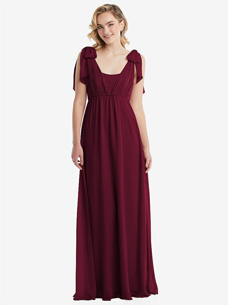 【STYLE: TH095】Empire Waist Shirred Skirt Convertible Sash Tie Maxi Dress【COLOR: Cabernet】